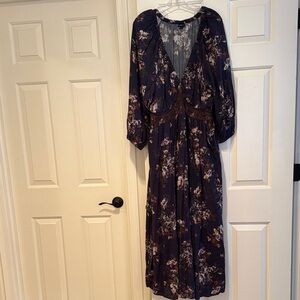 Navy Blue Floral Long Sleeve Dress